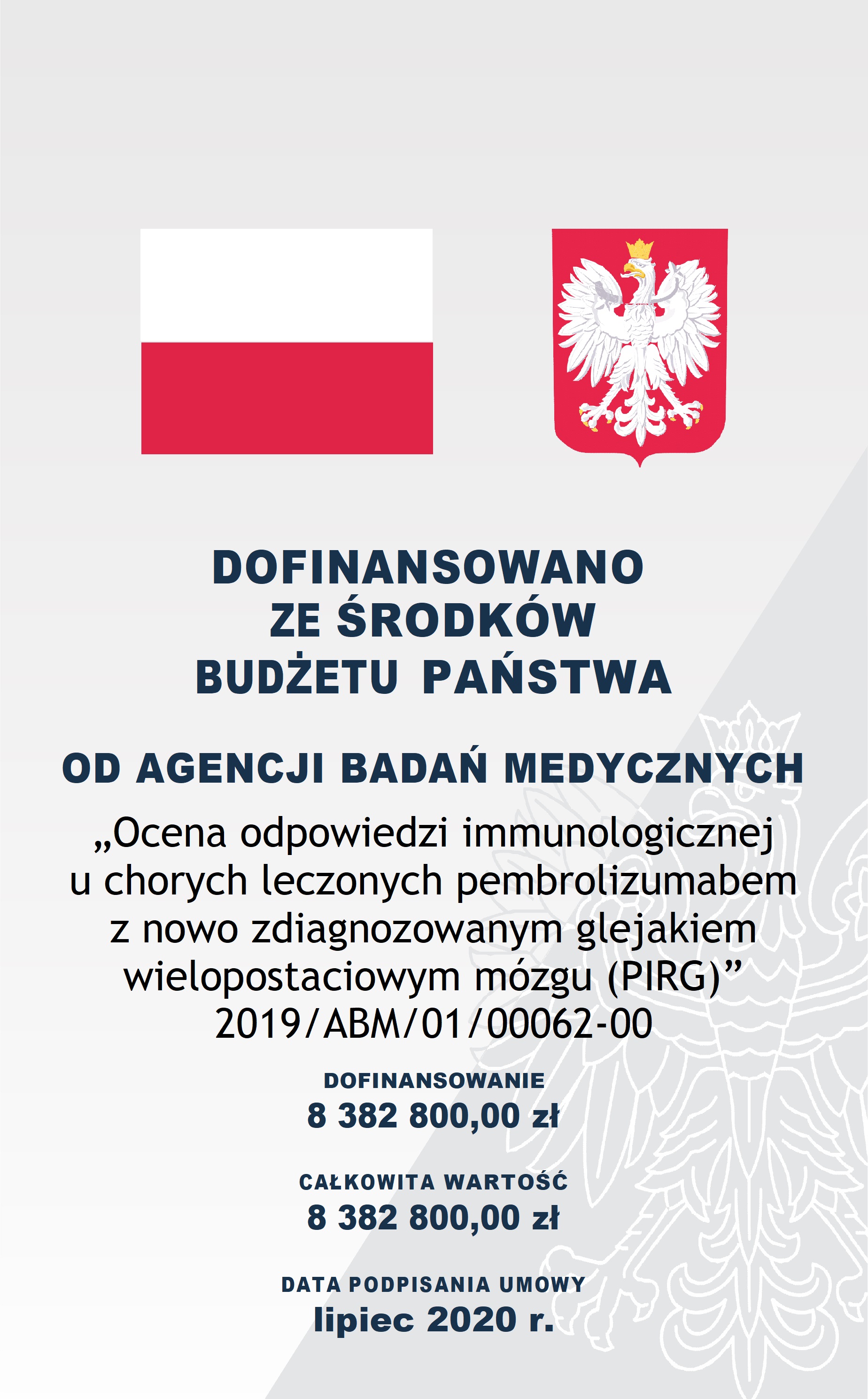 Informacja o finansowaniu projektu z budżetu państwa, zawiera godło i flagę Rzeczpospolitej Polski